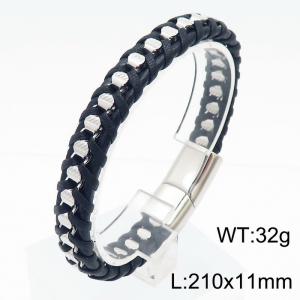 Stainless Steel Cowhide Braid Bracelet Silver Color - KB179968-YA