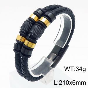 Stainless Steel Cowhide Bracelet Black And Gold Color - KB179969-YA