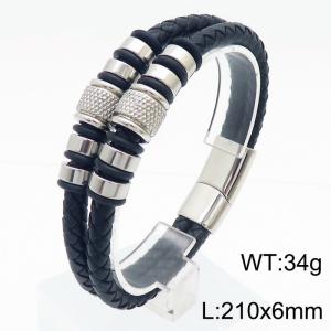 Stainless Steel Cowhide Bracelet Silver Color - KB179970-YA