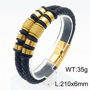 Stainless Steel Cowhide Bracelet Gold Color - KB179971-YA