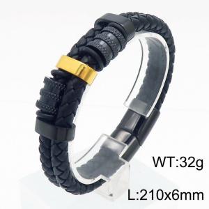 Stainless Steel Cowhide Bracelet Black Color - KB179972-YA