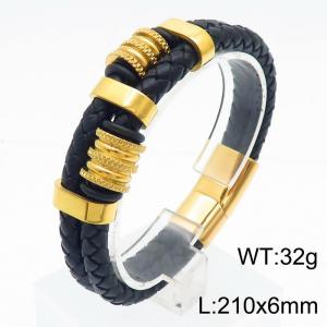 Stainless Steel Cowhide Bracelet Gold Color - KB179974-YA