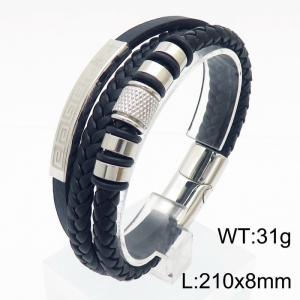 Stainless Steel Cowhide Bracelet Silver Color - KB179975-YA