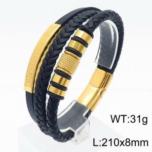 Stainless Steel Cowhide Bracelet Gold Color - KB179976-YA