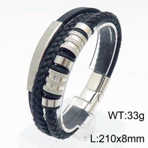 Stainless Steel Cowhide Bracelet Silver Color - KB179978-YA