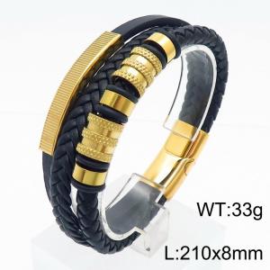 Stainless Steel Cowhide Bracelet Gold Color - KB179979-YA