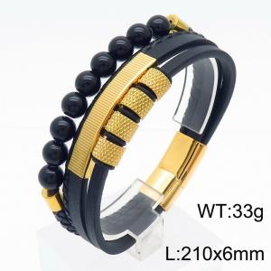 Stainless Steel Cowhide Bracelet With Beads Gold Color - KB179980-YA