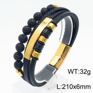 Stainless Steel Cowhide Bracelet With Beads Gold Color - KB179982-YA