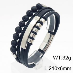 Stainless Steel Cowhide Bracelet With Beads Silver Color - KB179983-YA