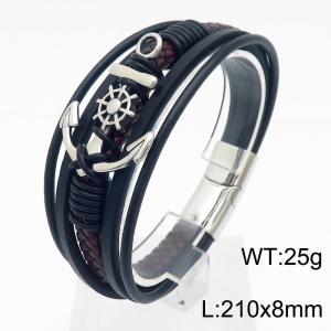 21cm personalized leather rope woven boat anchor genuine leather bracelet - KB179993-YY