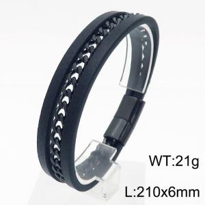 21cm stainless steel chain leather rope woven leather bracelet - KB179995-YY