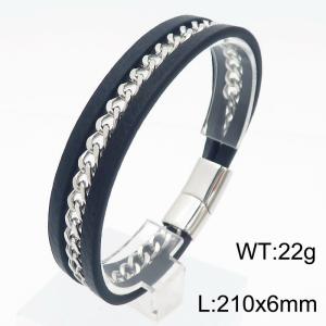 21cm stainless steel chain leather rope woven leather bracelet - KB179997-YY