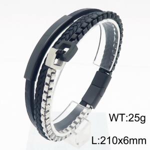 21cm stainless steel chain splicing silver black personalized leather bracelet - KB180000-YY