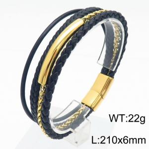 21cm gold stainless steel chain splicing personalized multi-layer leather bracelet - KB180001-YY