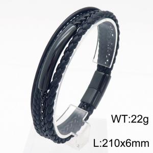 21cm black stainless steel chain splicing personalized multi-layer leather bracelet - KB180002-YY