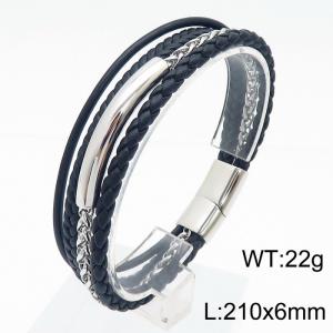 21cm stainless steel elbow splicing personalized multi-layer leather bracelet - KB180003-YY