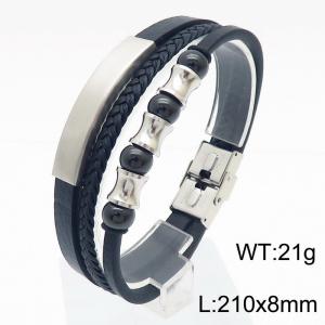 21cm stainless steel woven multi-layer stainless steel leather bracelet - KB180007-YY