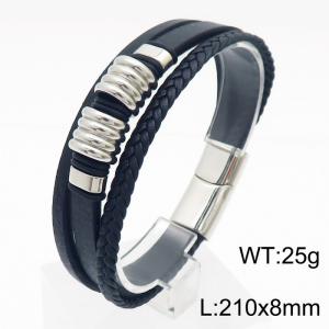 21cm stainless steel accessory woven multi-layer stainless steel leather bracelet - KB180013-YY