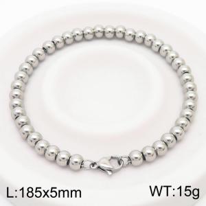 185x5mm Silver Stainless Steel Beaded Bracelet with Lobster Clasp - KB180044-Z