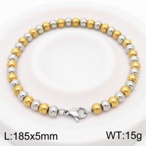 185x5mm Gold&Silver Stainless Steel Beaded Bracelet with Lobster Clasp - KB180046-Z