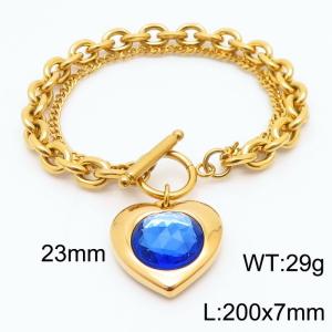 200x7mm Gold Stainless Steel Crystal Heart Charm Bracelet - KB180059-Z