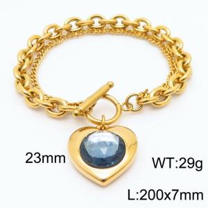 200x7mm Gold Stainless Steel Crystal Heart Charm Bracelet - KB180060-Z