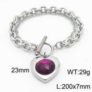 200x7mm Silver Stainless Steel Crystal Heart Charm Bracelet - KB180061-Z