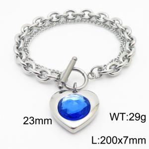 200x7mm Silver Stainless Steel Crystal Heart Charm Bracelet - KB180063-Z