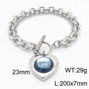 200x7mm Silver Stainless Steel Crystal Heart Charm Bracelet - KB180064-Z