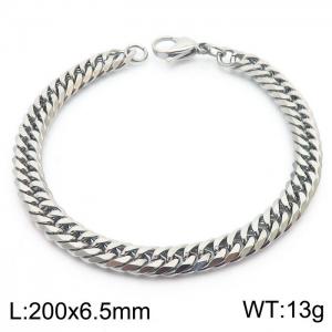 6.5mm Stainless Steel Cuban Chain Bracelet Silver Color - KB180170-Z