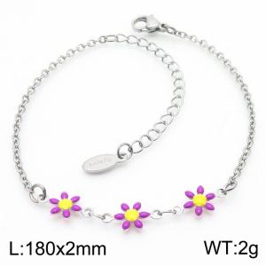 Trendy Bohemian Style Stainless Steel Purple Flower Daisy Shape Bracelet For Women - KB180185-Z