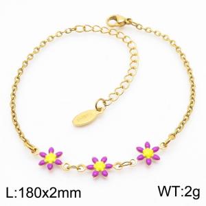 Fashion Ethnic Style 18k Gold Plated Stainless Steel Purple Flower Shape Bracelet For Women - KB180186-Z