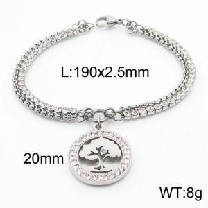 190mm Double Bracelets Stainless Steel Hollow Tree of Life Pendant Jewelry With Zircon Women's Bracelet - KB180202-Z