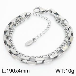 4mm Multilayer Stainless Steel Double Bracelets Charms Box&Figaro Chain Fashion Jewelry - KB180229-Z
