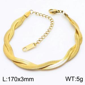 Two strand braided fishbone shaped stainless steel bracelet - KB180255-WGMJ