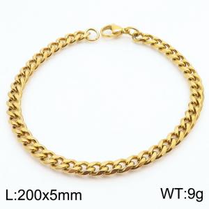 Simple 18k Gold Plated Stainless Steel 5mm Wide Cuban Chain Bracelets - KB180267-Z