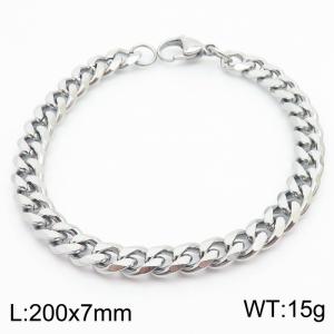 7mm Fashion Titanium Steel Silver Men's Cuban Bracelet - KB180275-Z