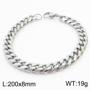 8mm Fashion Titanium Steel Silver Men's Cuban Bracelet - KB180278-Z