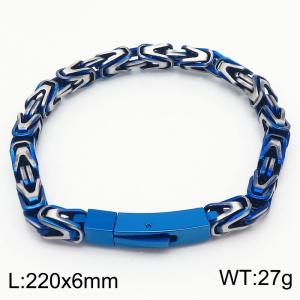 Retro style blue V-shaped woven men's 220mm stainless steel bracelet - KB180294-KFC