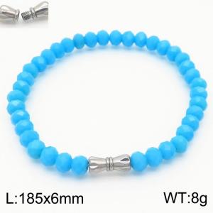 Personalized cylindrical threaded buckle handmade DIY blue beaded stainless steel men's and women's bracelet - KB180301-Z