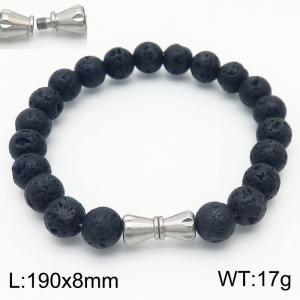 Personalized cylindrical threaded buckle handmade DIY volcanic stone beaded stainless steel men's and women's bracelet - KB180302-Z