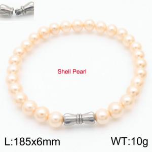 6mm Personalized cylindrical threaded buckle handmade DIY pink shell pearl stainless steel men and women's bracelet - KB180304-Z