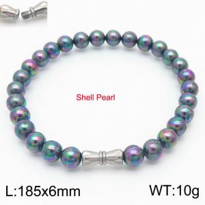 6mm Personalized cylindrical threaded buckle handmade DIY colorful shell pearl stainless steel men and women's bracelet - KB180305-Z