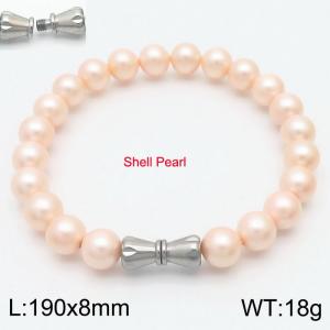 8mm Personalized cylindrical threaded buckle handmade DIY pink shell pearl stainless steel men and women's bracelet - KB180310-Z