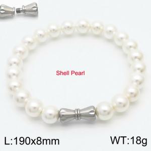 8mm Personalized cylindrical threaded buckle handmade DIY shell pearl stainless steel men and women's bracelet - KB180312-Z