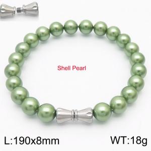 8mm Personalized cylindrical threaded buckle handmade DIY blue shell pearl stainless steel men and women's bracelet - KB180314-Z