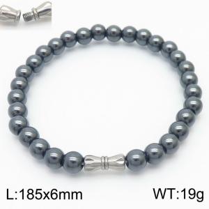 6mm Personalized cylindrical threaded buckle handmade DIY gray iron stone stainless steel men and women's beaded bracelet - KB180315-Z