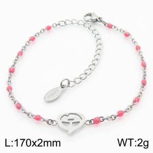 Rose red oil dripping stainless steel heart shaped steel color bracelet - KB180339-Z