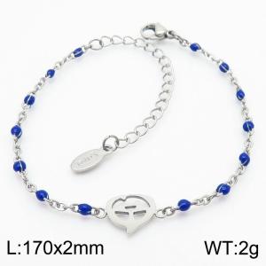 Blue Dropped Stainless Steel Heart Shaped Steel Color Bracelet - KB180340-Z