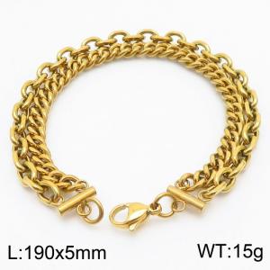 Fried Dough Twists Splice Chain Double Gold Stainless Steel Bracelet - KB180346-Z